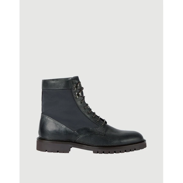 Brunello Cucinelli Aged calfskin and waxed nylon boots in Black, view 5 | Boots | Coveti