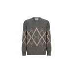 Brunello Cucinelli Argyle intarsia sweater in Dark Grey | Knitwear | Coveti