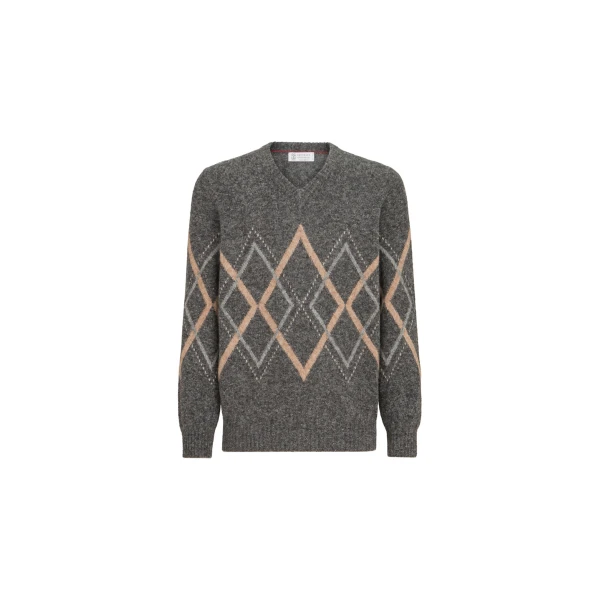 Argyle intarsia sweater in Dark Grey