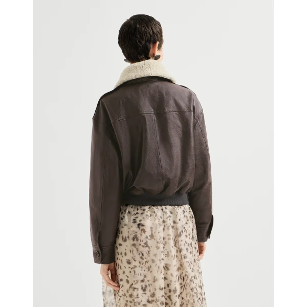 Aviator jacket with detachable collar in Coffee - Image 3