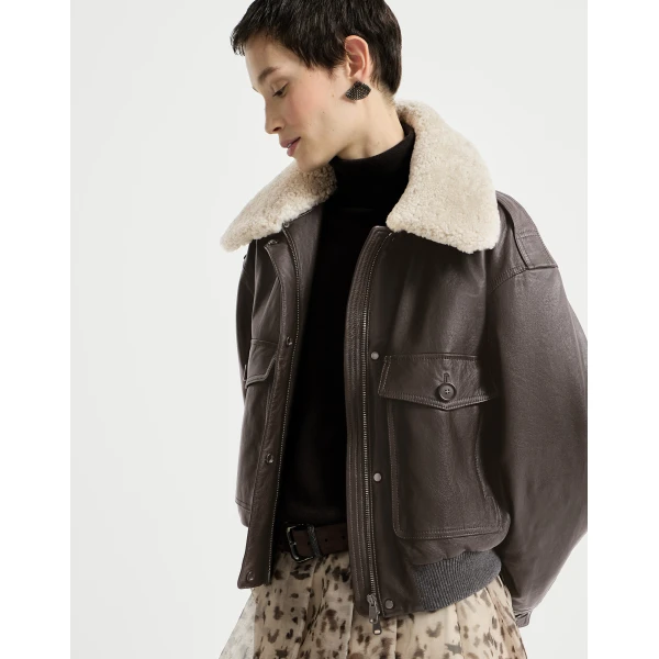 Aviator jacket with detachable collar in Coffee - Image 5