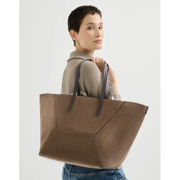 BC Duo bag in suede with monili in Bark - Image 4