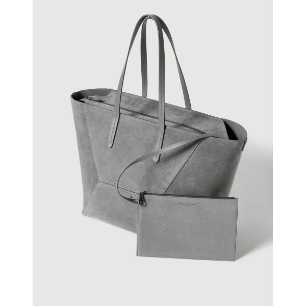 BC Duo bag in suede with monili in Stone Grey - Image 5