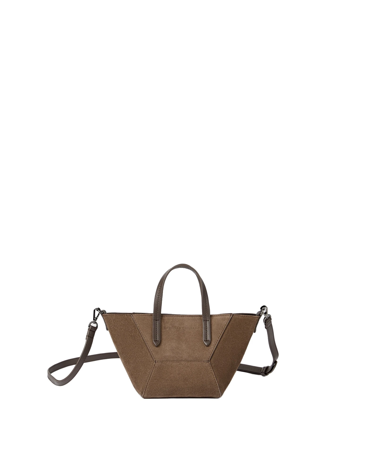 Brunello Cucinelli BC Duo mini bag in suede with monili in Bark | Buy Mini Bags at Coveti Brunello Cucinelli BC Duo mini bag in suede with monili in Bark