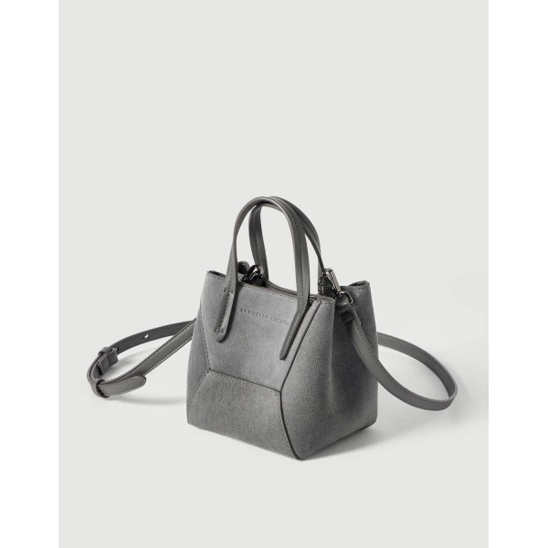 BC Duo mini bag in suede with monili in Stone Grey - Image 3