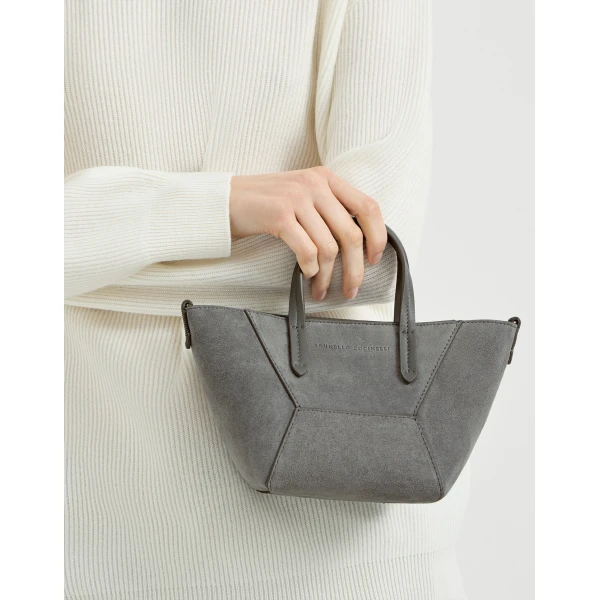BC Duo mini bag in suede with monili in Stone Grey - Image 4