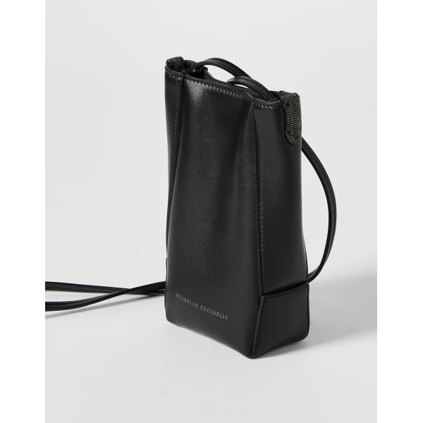 Brunello Cucinelli BC Duo phone holder in Black, view 3 | Phone Cases | Coveti
