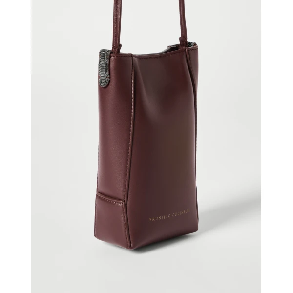 Brunello Cucinelli BC Duo phone holder in Burgundy, view 3 | Phone Cases | Coveti