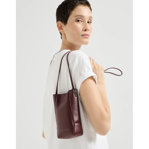 Brunello Cucinelli BC Duo phone holder in Burgundy, view 4 | Phone Cases | Coveti