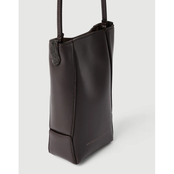 Brunello Cucinelli BC Duo phone holder in Rust Brown, view 3 | Phone Cases | Coveti