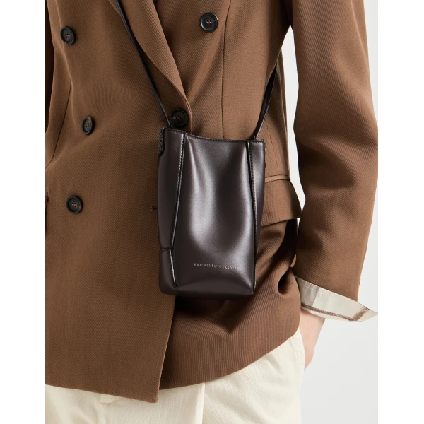 Brunello Cucinelli BC Duo phone holder in Rust Brown, view 4 | Phone Cases | Coveti