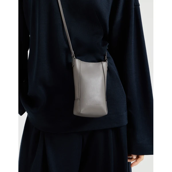 Brunello Cucinelli BC Duo phone holder in Stone Grey, view 4 | Phone Cases | Coveti