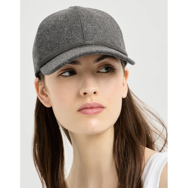 Brunello Cucinelli Baseball Cap with monili in Dark Grey, view 3 | Hats | Coveti