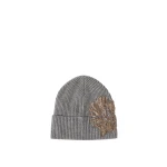 Brunello Cucinelli Beanie with whispering bloom embroidery in Dark Grey | Hats | Coveti