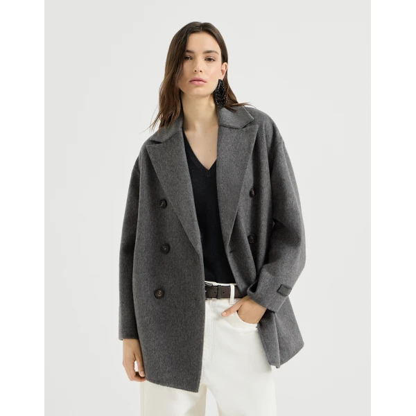 Brunello Cucinelli Beaver pea coat with Precious Patch in Anthracite