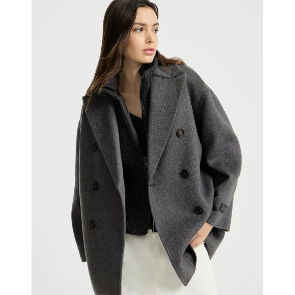 Brunello Cucinelli Beaver pea coat with Precious Patch in Anthracite
