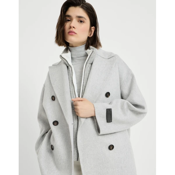 Brunello Cucinelli Beaver pea coat with Precious Patch in Light Grey