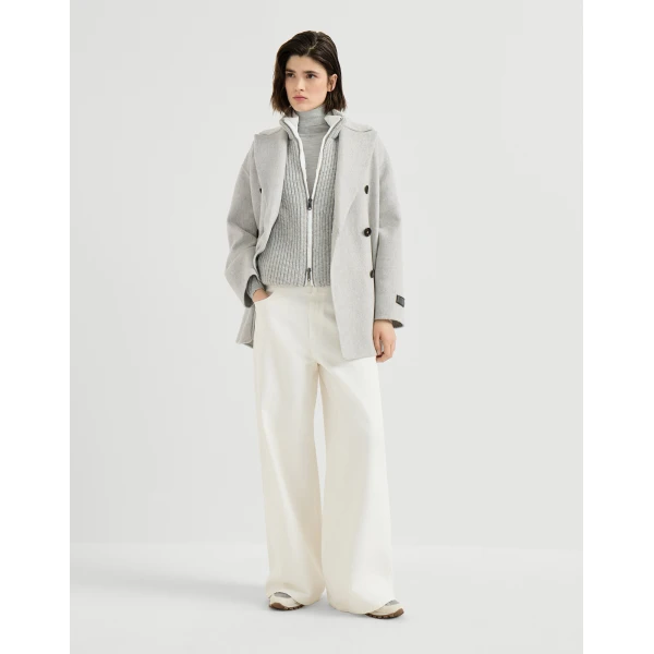 Brunello Cucinelli Beaver pea coat with Precious Patch in Light Grey