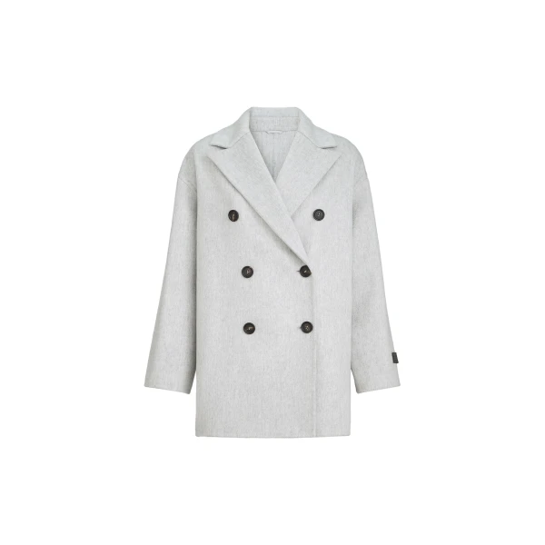 Brunello Cucinelli Beaver pea coat with Precious Patch in Light Grey
