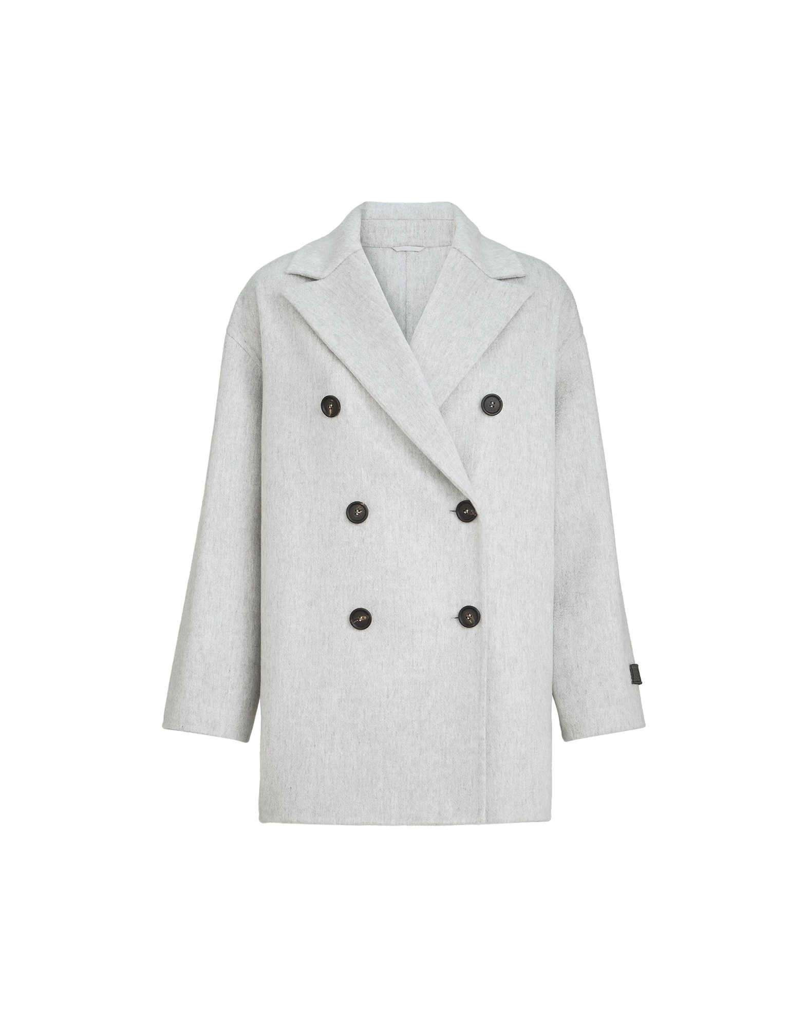Brunello Cucinelli Beaver pea coat with Precious Patch in Light Grey | Buy Coats at Coveti Brunello Cucinelli Beaver pea coat with Precious Patch in Light Grey