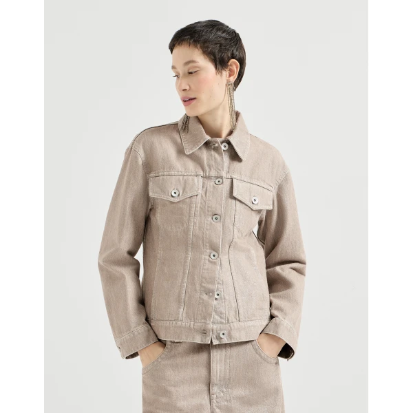 Beige lamé denim outerwear jacket in Rope - Image 2