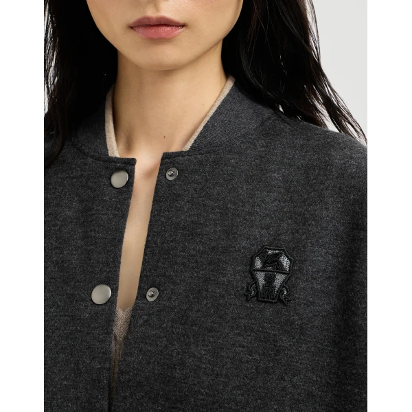 Brunello Cucinelli Bomber-style sweatshirt with logo in Anthracite