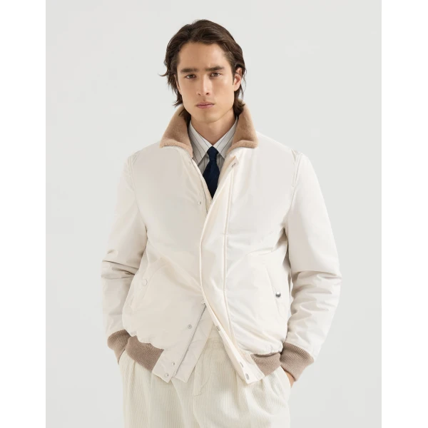 Brunello Cucinelli Bonded nylon aviator jacket in White, view 2 | Jackets | Coveti