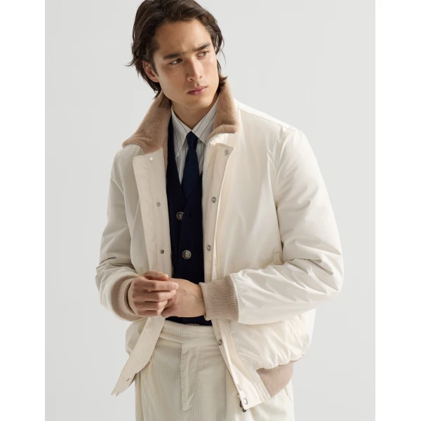 Brunello Cucinelli Bonded nylon aviator jacket in White, view 5 | Jackets | Coveti