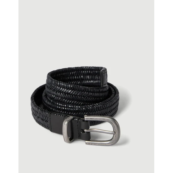 Brunello Cucinelli Braided leather belt in Black, view 2 | Belts | Coveti