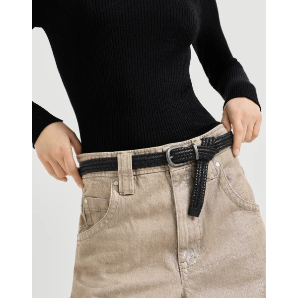 Brunello Cucinelli Braided leather belt in Black, view 3 | Belts | Coveti