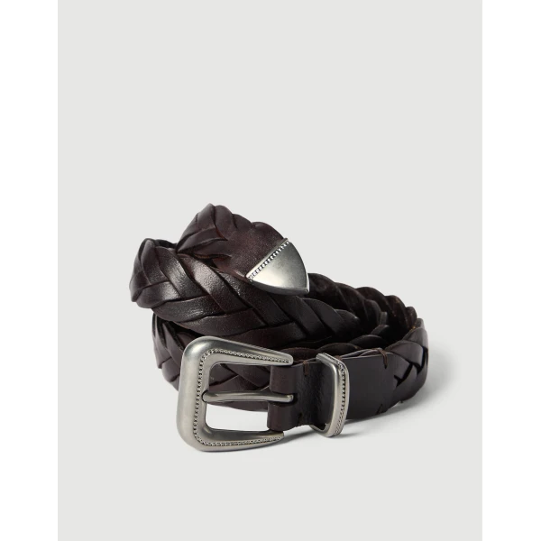 Brunello Cucinelli Braided leather belt in Brown, view 2 | Belts | Coveti