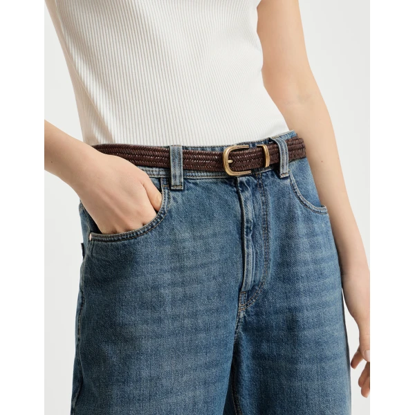 Brunello Cucinelli Braided leather belt in Brown, view 3 | Belts | Coveti