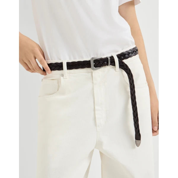 Brunello Cucinelli Braided leather belt in Brown, view 3 | Belts | Coveti