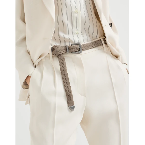 Brunello Cucinelli Braided leather belt in Light Grey, view 3 | Belts | Coveti
