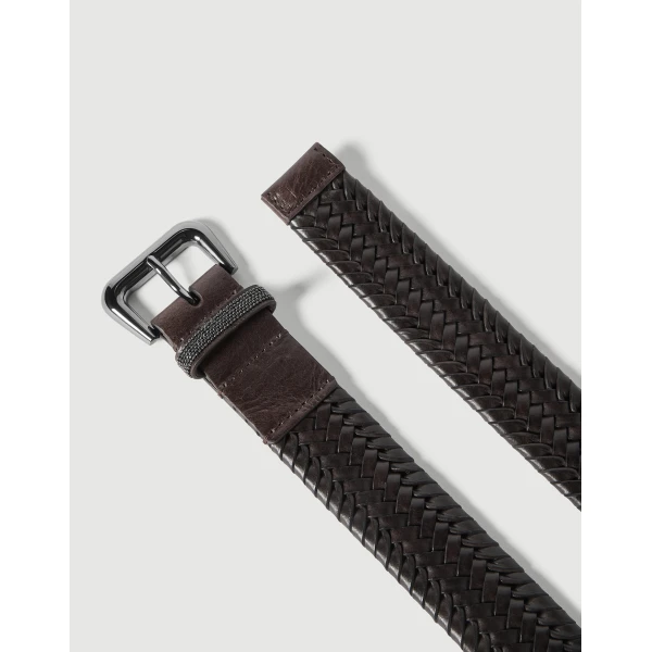 Brunello Cucinelli Braided leather belt in Rust Brown, view 2 | Belts | Coveti