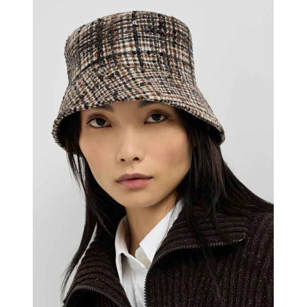 Brunello Cucinelli Bucket hat with dazzling embroidery in Brown, view 3 | Hats | Coveti