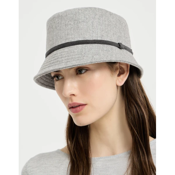 Brunello Cucinelli Bucket hat with monili in Light Grey, view 2 | Hats | Coveti