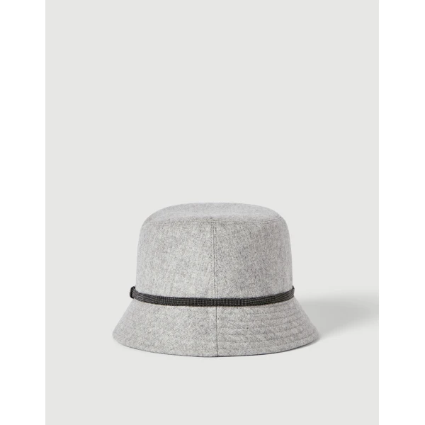 Brunello Cucinelli Bucket hat with monili in Light Grey, view 3 | Hats | Coveti