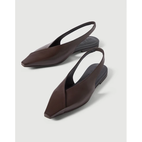 Calfiskin slingback flats in Rust Brown - Image 4