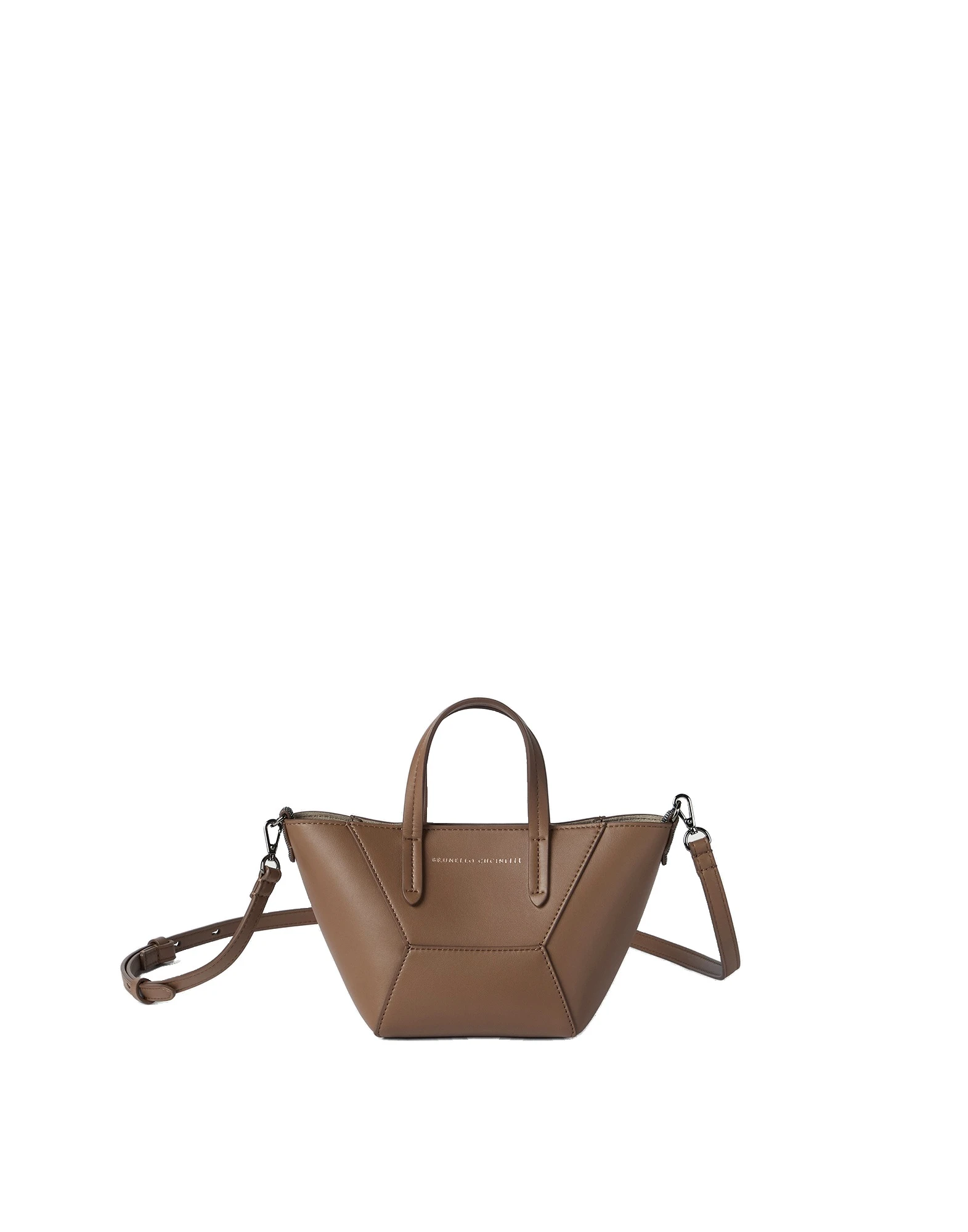 Brunello Cucinelli Calfskin BC Duo mini bag in Brown Gianduia | Buy Mini Bags at Coveti Brunello Cucinelli Calfskin BC Duo mini bag in Brown Gianduia
