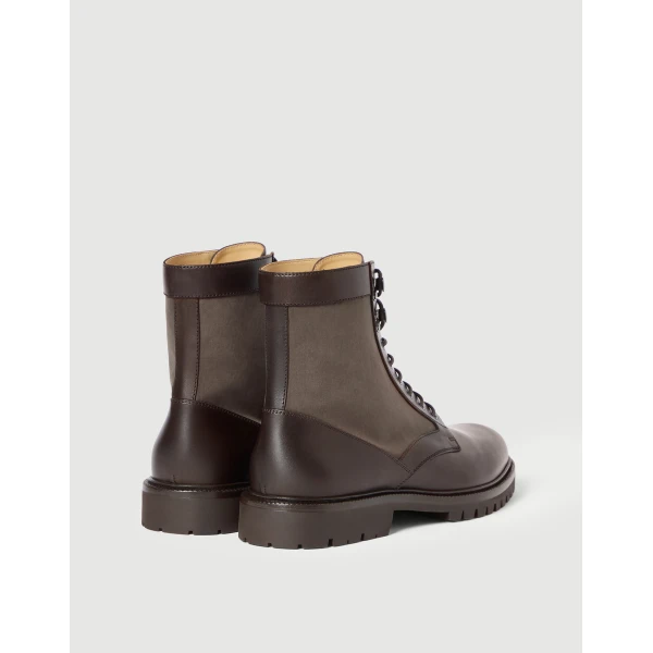 Brunello Cucinelli Calfskin and techno fabric boots in Coffee, view 2 | Boots | Coveti