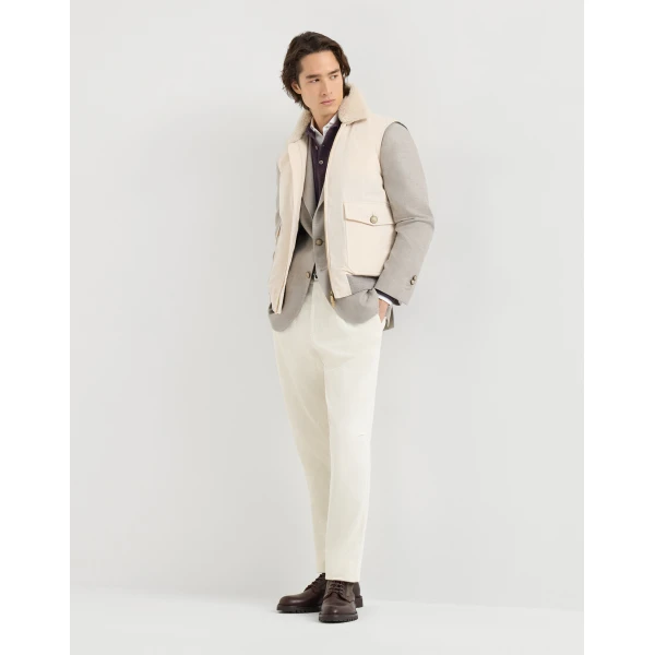 Brunello Cucinelli Calfskin and techno fabric boots in Coffee, view 4 | Boots | Coveti