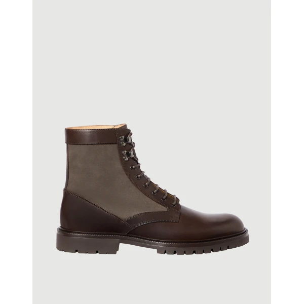 Brunello Cucinelli Calfskin and techno fabric boots in Coffee, view 5 | Boots | Coveti