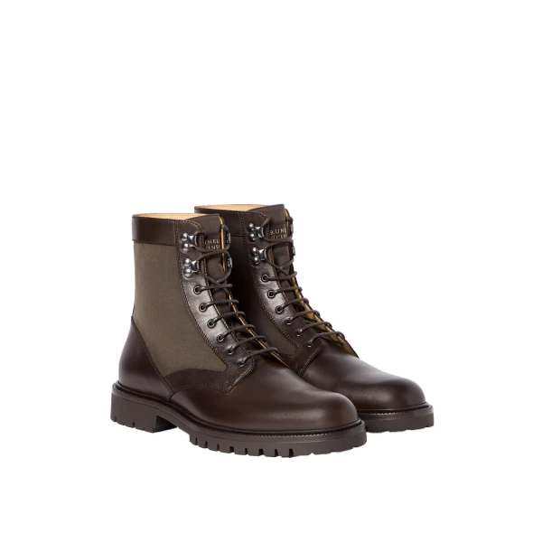 Calfskin and techno fabric boots in Coffee
