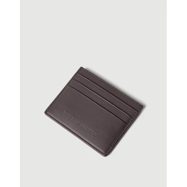 Brunello Cucinelli Calfskin card case in Rust Brown, view 3 | Wallets & Purses | Coveti