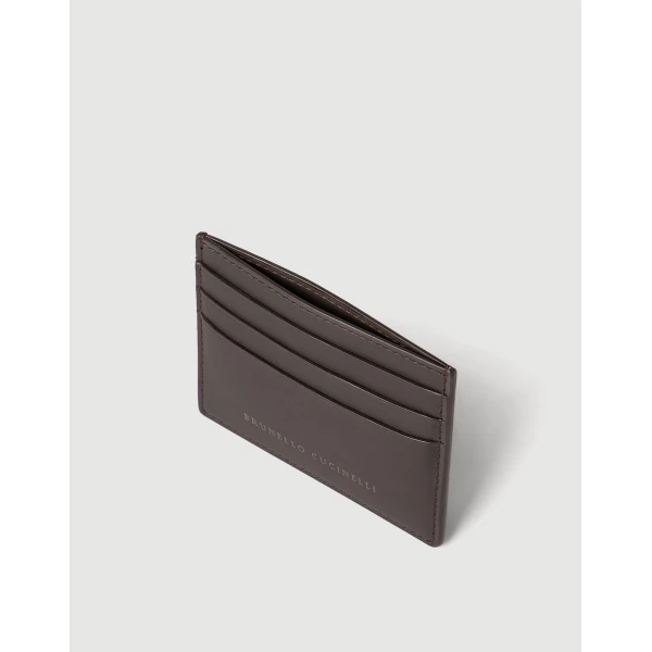 Brunello Cucinelli Calfskin card case in Rust Brown, view 4 | Wallets & Purses | Coveti