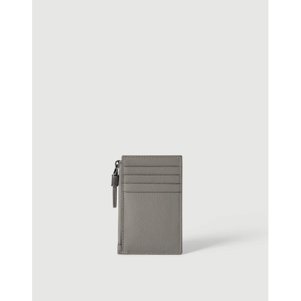 Brunello Cucinelli Calfskin card case in Stone Grey, view 2 | Wallets & Purses | Coveti