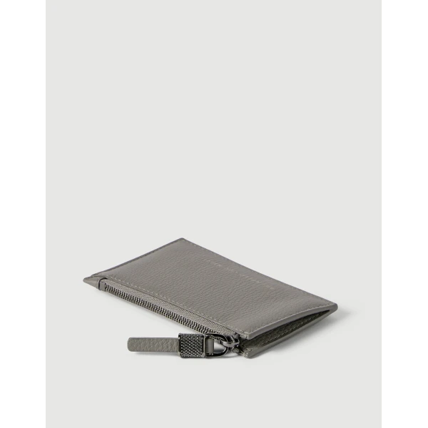 Brunello Cucinelli Calfskin card case in Stone Grey, view 3 | Wallets & Purses | Coveti