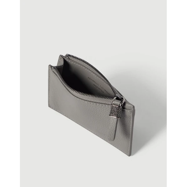 Brunello Cucinelli Calfskin card case in Stone Grey, view 4 | Wallets & Purses | Coveti