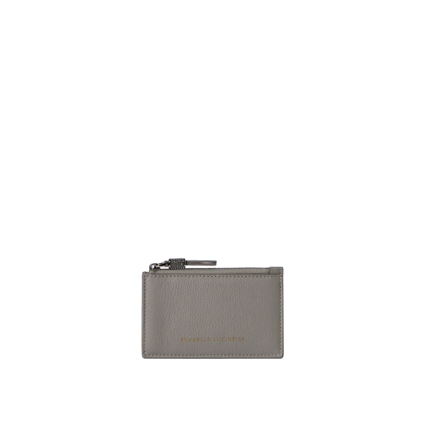 Brunello Cucinelli Calfskin card case in Stone Grey | Wallets & Purses | Coveti